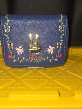 Lovely MIFFY Blue Embroidered Bunny Accent Wallet - Cute Floral Design
